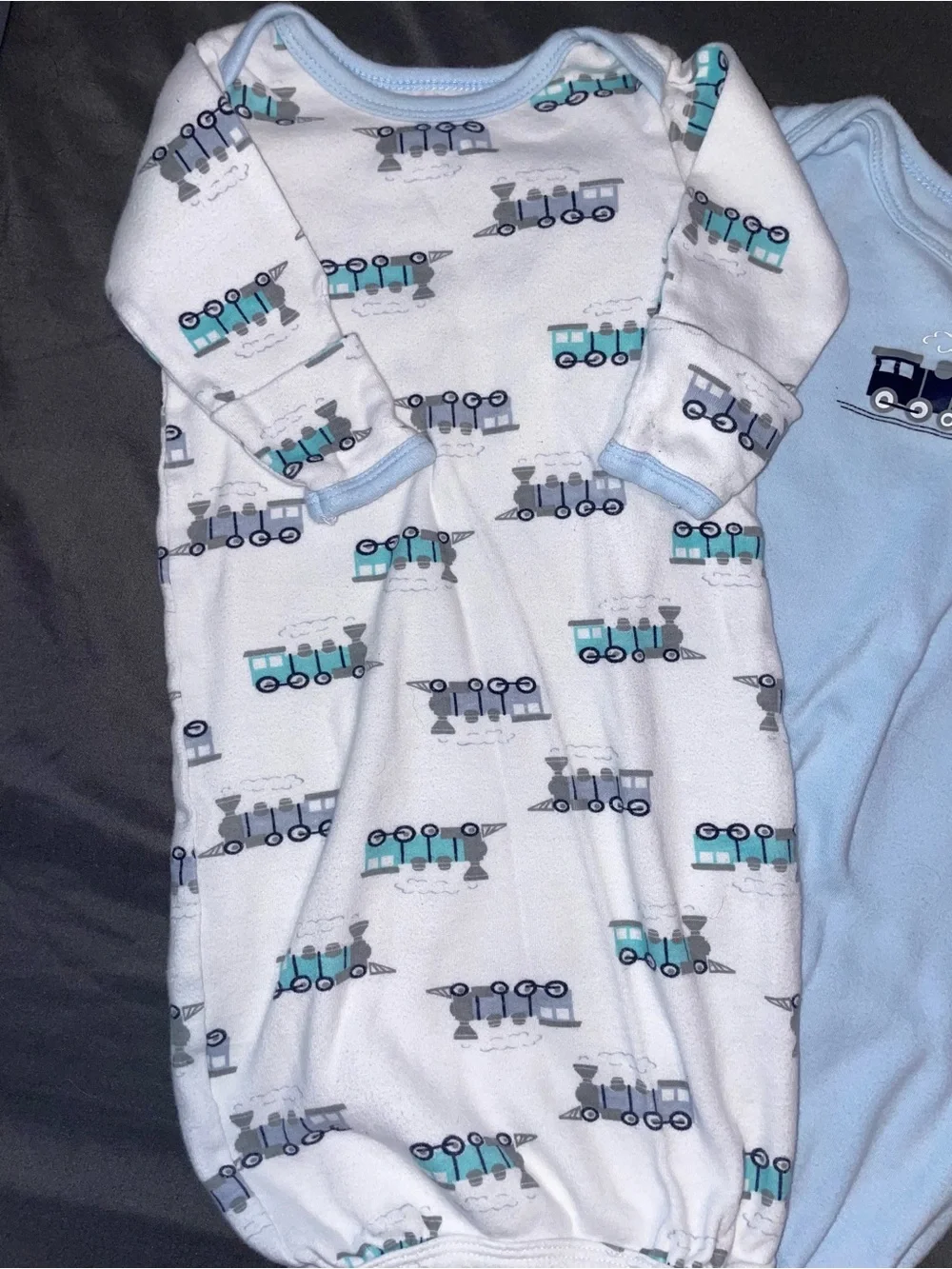 Baby Blue Train-Print 0-6 months Sleep Gowns - 2-Pack